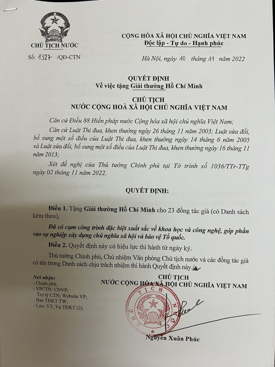 Chúc mừng GS. TS Ngô Quí Châu và các tác giả được giải thưởng Hồ Chí Mình về KH & CN năm 2022 