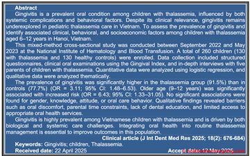 Determinants of Gingivitis in Children Aged 6-12 Years with Thalassemia: A Mixed-Method Cross-Sectional Study
